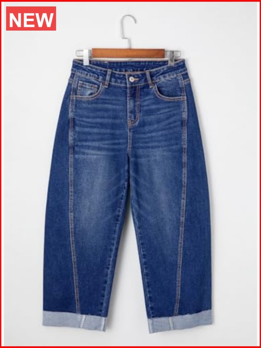 High Waisted Wide Leg Barrel Jeans Raw Rolled Hem Cropped Ankle - Picture 5 of 7